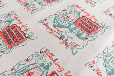 Vintage Original 1950s White Pattered Christmas Wrapping Paper