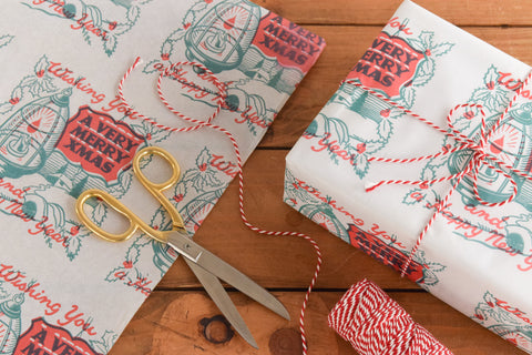 Vintage Original 1950s White Pattered Christmas Wrapping Paper