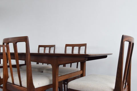 Vintage A. Younger LTD Afromosia Fornesca Large Dining Table and Six Chairs