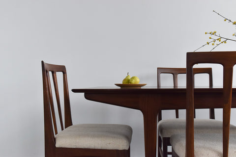 Vintage A. Younger LTD Afromosia Fornesca Large Dining Table and Six Chairs