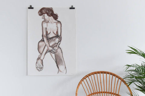 Vintage 1987 Original Signed Pastel Life Drawing by Artist Robert Arthur Bramwell