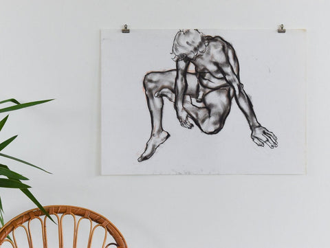 Vintage Original Pastel Nude Male Life Drawing by Artist Robert Arthur Bramwell