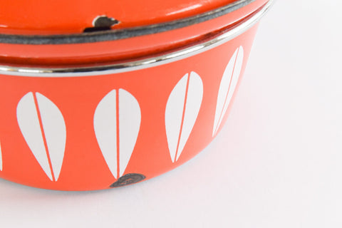 Vintage 1960s Arne Clausen for Cathrineholm Orange/Red and White Lotus Design Enamel Casserole Pan