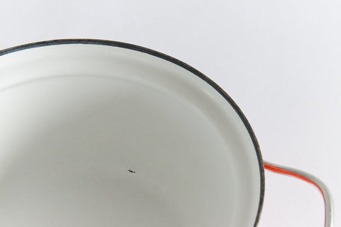 Vintage 1960s Arne Clausen for Cathrineholm Orange/Red and White Lotus Design Enamel Casserole Pan