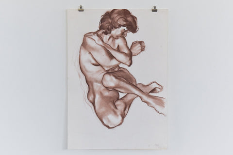 Vintage 1987 Original Signed Pastel Life Drawing by Artist Robert Arthur Bramwell