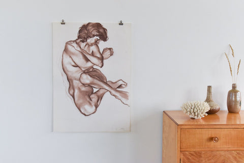 Vintage 1987 Original Signed Pastel Life Drawing by Artist Robert Arthur Bramwell