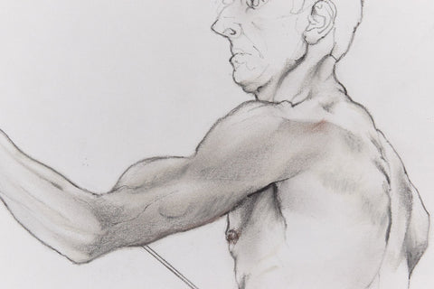 Vintage 1980s Original Pencil Drawing of a Nude Male by Robert Arthur Bramwell