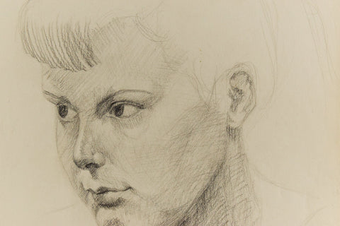 Vintage 1954 Original Female Pencil Life Drawing Portrait by Robert Arthur Bramwell