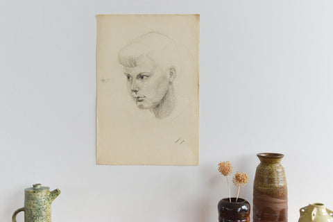 Vintage 1954 Original Female Pencil Life Drawing Portrait by Robert Arthur Bramwell