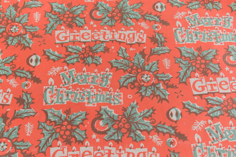 Vintage Original 1950s Red Pattered Christmas Wrapping Paper