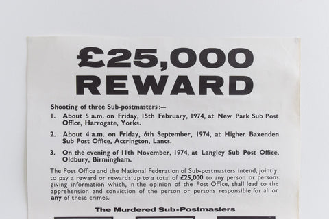 Vintage Original 1974 Unframed 'Black Panther' Post Office Shootings Wanted Reward Poster