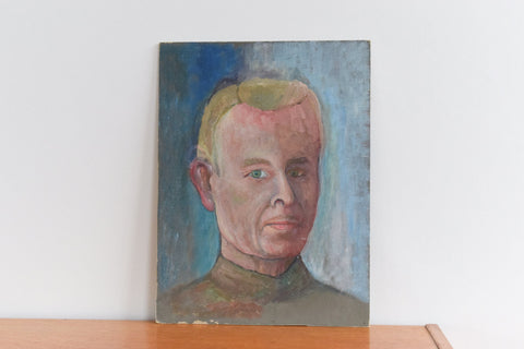 Vintage Original European Oil on Board Portrait Painting