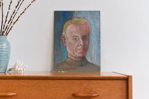 Vintage Original European Oil on Board Portrait Painting