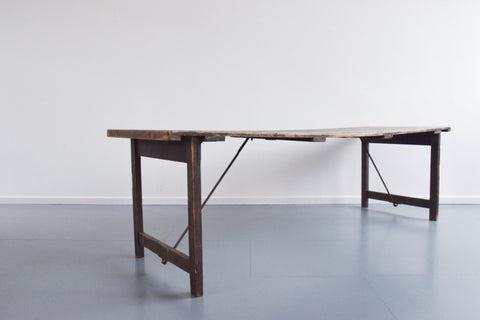 Vintage Large Rustic Wooden Folding Trestle Table