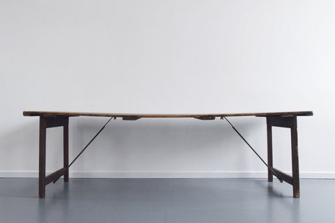 Vintage Large Rustic Wooden Folding Trestle Table