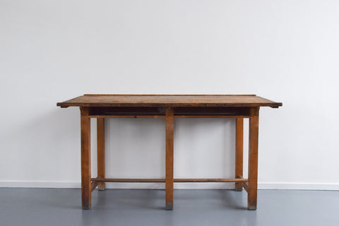 Vintage Large Wooden School Desk with Sloped Top