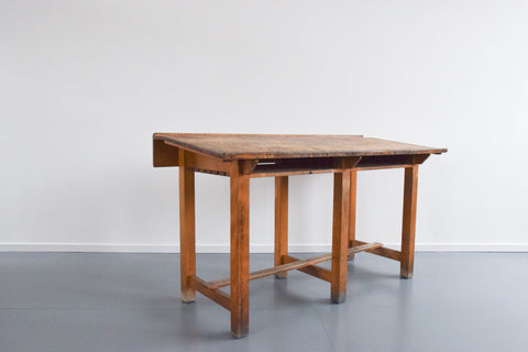 Vintage Large Wooden School Desk with Sloped Top