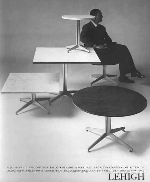 Ward Bennett and Column-X Tables for Lehigh Furniture Corporation Advertisement