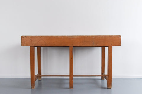Vintage Large Wooden School Desk with Sloped Top