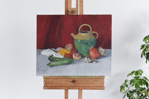 Vintage Late 20th Century Still Life School Oil on Canvas Painting