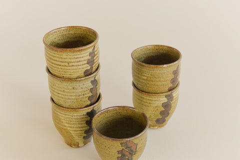 Vintage Small Studio Pottery Ceramic Cups Set of Six