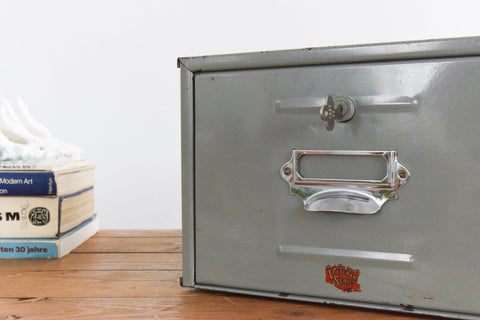 Vintage Grey Metal Filing Box Single Drawer Veteran Series