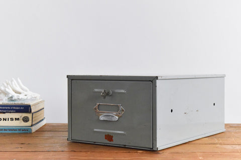 Vintage Grey Metal Filing Box Single Drawer Veteran Series