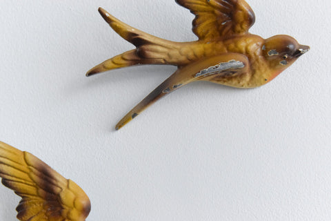 Vintage Kitsch Metal Swallow Wall Hanging Plaques