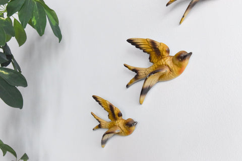 Vintage Kitsch Metal Swallow Wall Hanging Plaques