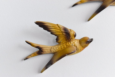 Vintage Kitsch Metal Swallow Wall Hanging Plaques