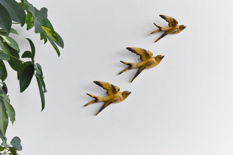 Vintage Kitsch Metal Swallow Wall Hanging Plaques
