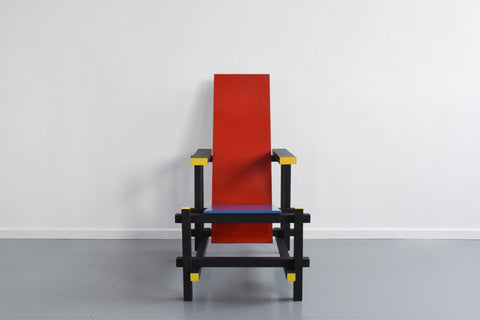 Vintage Reproduction Gerrit Rietveld Style Red and Blue Chair