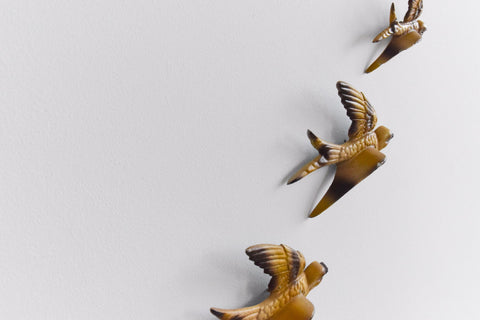 Vintage Kitsch Metal Swallow Wall Hanging Plaques