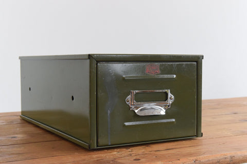 Vintage Green Metal Filing Box Single Drawer Veteran Series