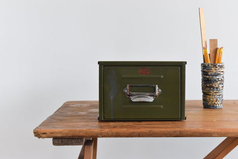 Vintage Green Metal Filing Box Single Drawer Veteran Series
