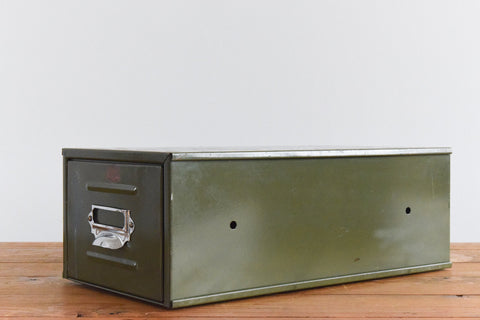 Vintage Green Metal Filing Box Single Drawer Veteran Series