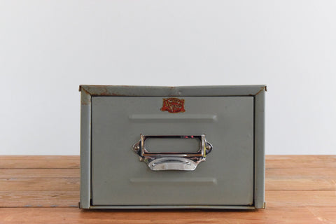 Vintage Grey Metal Filing Box Single Drawer Veteran Series