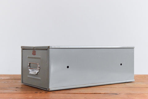 Vintage Grey Metal Filing Box Single Drawer Veteran Series