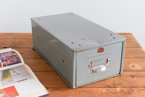 Vintage Grey Metal Filing Box Single Drawer Veteran Series
