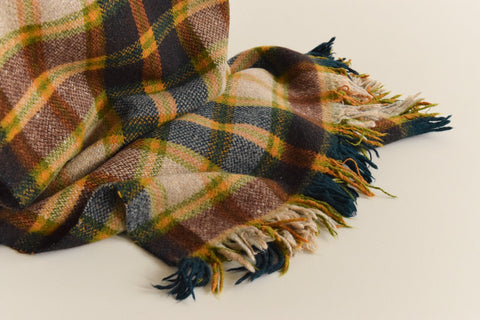 Vintage Wool Tartan Pattern Blanket