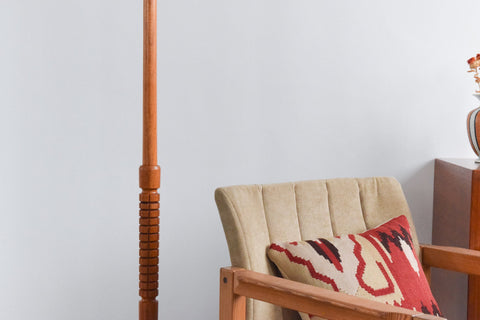 Vintage Teak Standing Lamp with Patterned Shade