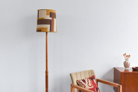 Vintage Teak Standing Lamp with Patterned Shade