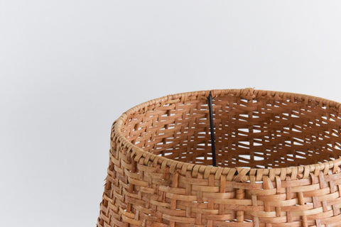 Vintage Teak Table Lamp with Rattan Shade