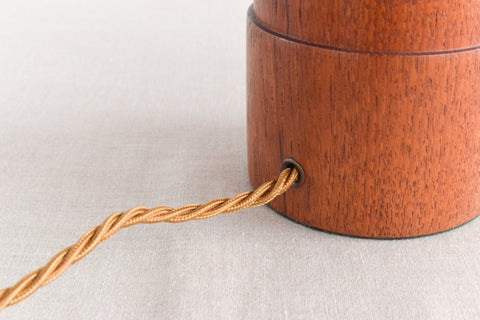 Vintage Teak Table Lamp with Rattan Shade