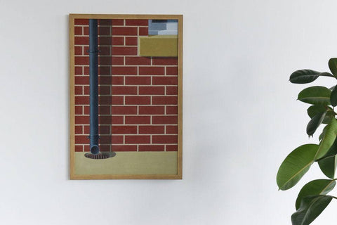 Vintage Original Large Framed Canvas Oil Painting by Ken Watts 'Brickwork'