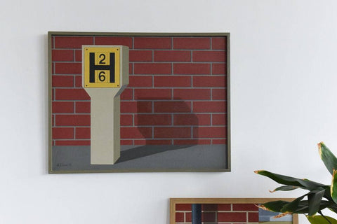 Vintage Original Large Framed Canvas Oil Painting by Ken Watts 'Fire Hydrant'