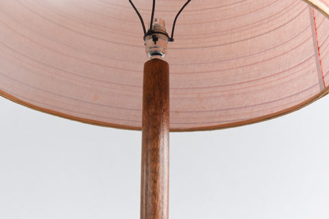 Vintage Teak Standing Lamp with Orange and Pink Wool Textured Shade