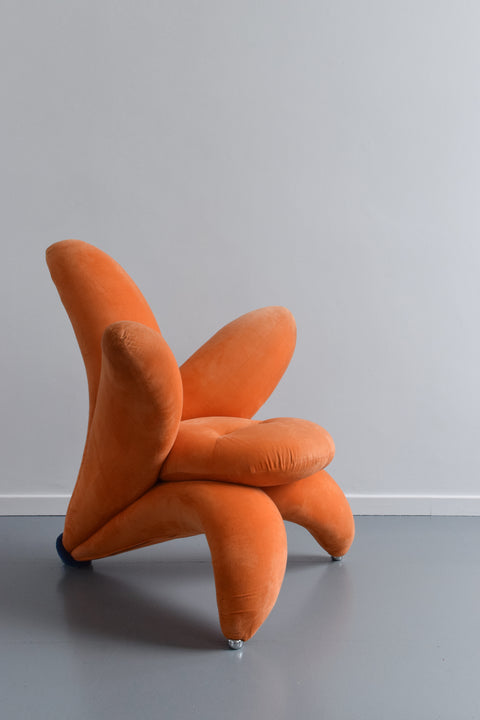 Vintage 1990s Getsuen Lily Chair by Masanori Umeda for Edra in Orange Velvet