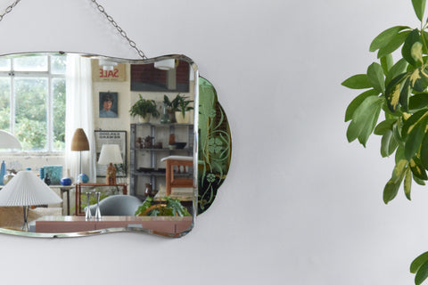 Vintage Green Art Deco Floral Cut Glass Frameless Mirror