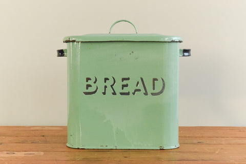 Vintage Rustic Green Enamel Bread Bin